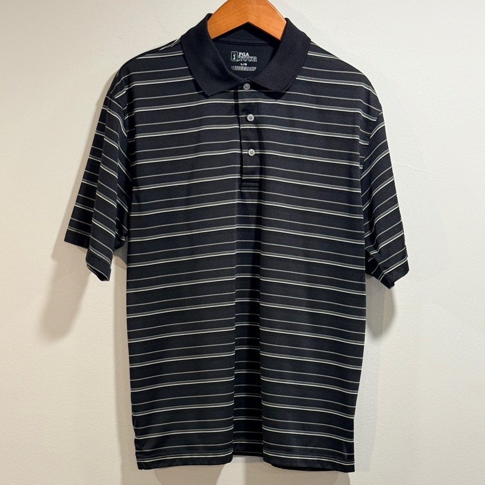 PGA Tour Men’s Polo Shirt in Black with White Stripes Size‎ L